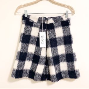 NEW Sea New York Wool Fuzzy Navy Gingham Skirt 0